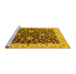 Sideview of Machine Washable Oriental Yellow Traditional Rug, wshurb620yw