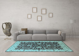 Machine Washable Oriental Light Blue Traditional Rug in a Living Room, wshurb620lblu