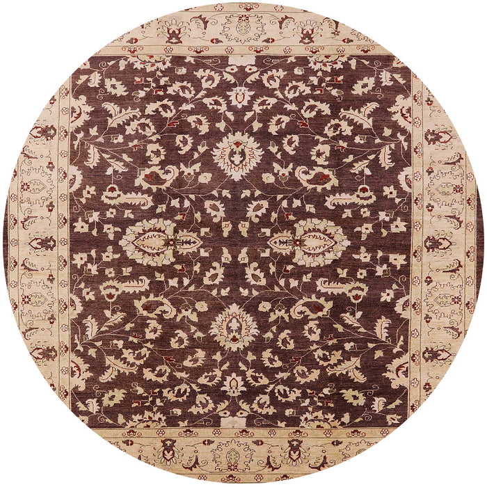 Round Mid-Century Modern Red Brown Oriental Rug, urb620