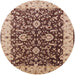 Round Mid-Century Modern Red Brown Oriental Rug, urb620