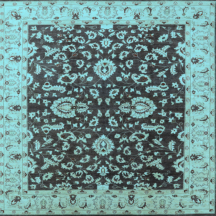 Square Machine Washable Oriental Light Blue Traditional Rug, wshurb620lblu