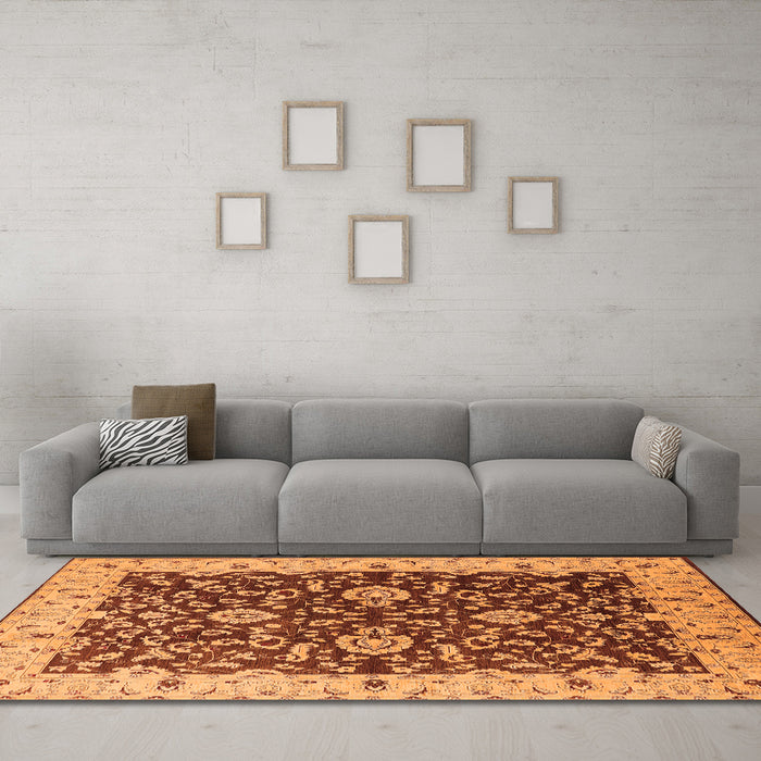 Machine Washable Oriental Orange Traditional Area Rugs in a Living Room, wshurb620org
