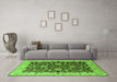 Machine Washable Oriental Green Traditional Area Rugs in a Living Room,, wshurb620grn