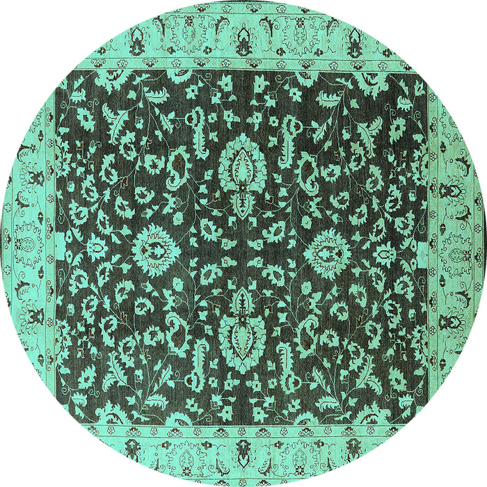 Round Oriental Turquoise Traditional Rug, urb620turq
