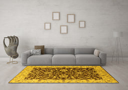Machine Washable Oriental Yellow Traditional Rug in a Living Room, wshurb620yw