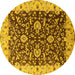 Round Machine Washable Oriental Yellow Traditional Rug, wshurb620yw