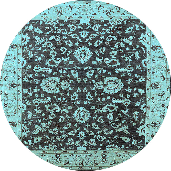 Round Machine Washable Oriental Light Blue Traditional Rug, wshurb620lblu