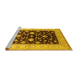 Sideview of Machine Washable Oriental Yellow Traditional Rug, wshurb621yw