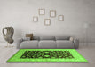 Machine Washable Oriental Green Traditional Area Rugs in a Living Room,, wshurb621grn