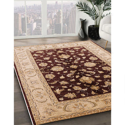 Mid-Century Modern Dark Sienna Brown Oriental Rug in Family Room, urb621