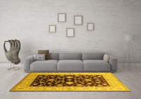 Machine Washable Oriental Yellow Traditional Rug, wshurb621yw