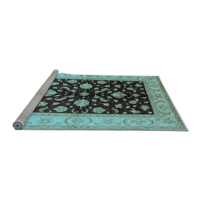 Sideview of Machine Washable Oriental Light Blue Traditional Rug, wshurb621lblu