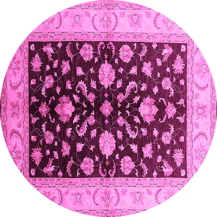 Round Machine Washable Oriental Pink Traditional Rug, wshurb621pnk