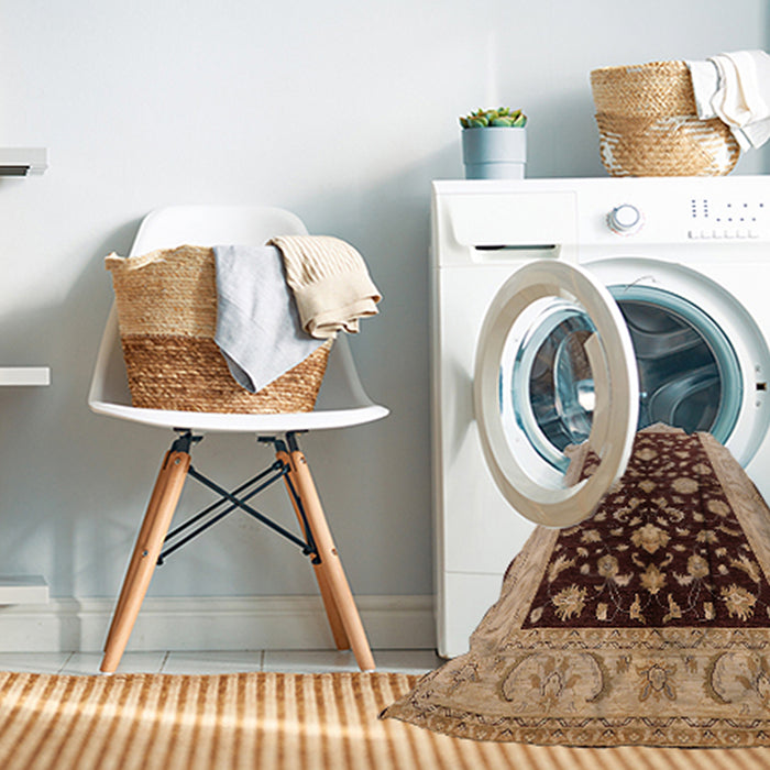 Machine Washable Industrial Modern Dark Sienna Brown Rug in a Washing Machine, wshurb621