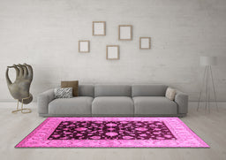 Machine Washable Oriental Pink Traditional Rug in a Living Room, wshurb621pnk