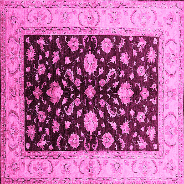 Square Machine Washable Oriental Pink Traditional Rug, wshurb621pnk