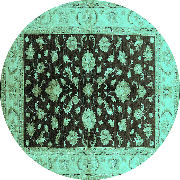 Round Oriental Turquoise Traditional Rug, urb621turq