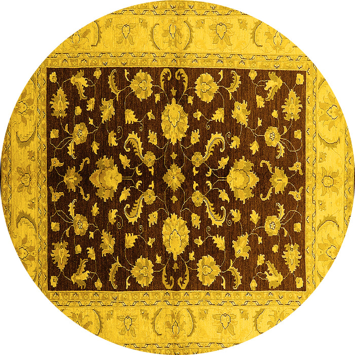 Round Oriental Yellow Traditional Rug, urb621yw