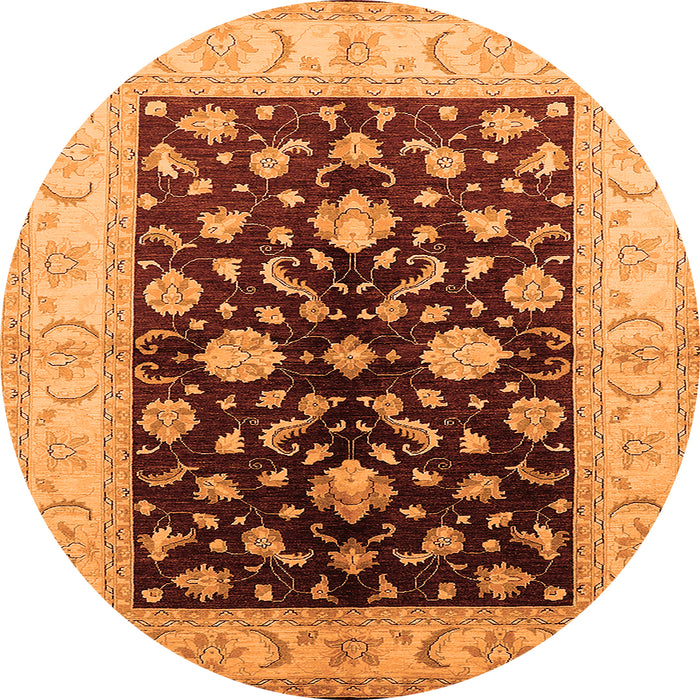 Round Machine Washable Oriental Orange Traditional Area Rugs, wshurb621org