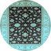 Round Machine Washable Oriental Light Blue Traditional Rug, wshurb621lblu