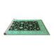 Sideview of Machine Washable Oriental Turquoise Traditional Area Rugs, wshurb621turq