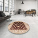 Round Machine Washable Industrial Modern Dark Sienna Brown Rug in a Office, wshurb621