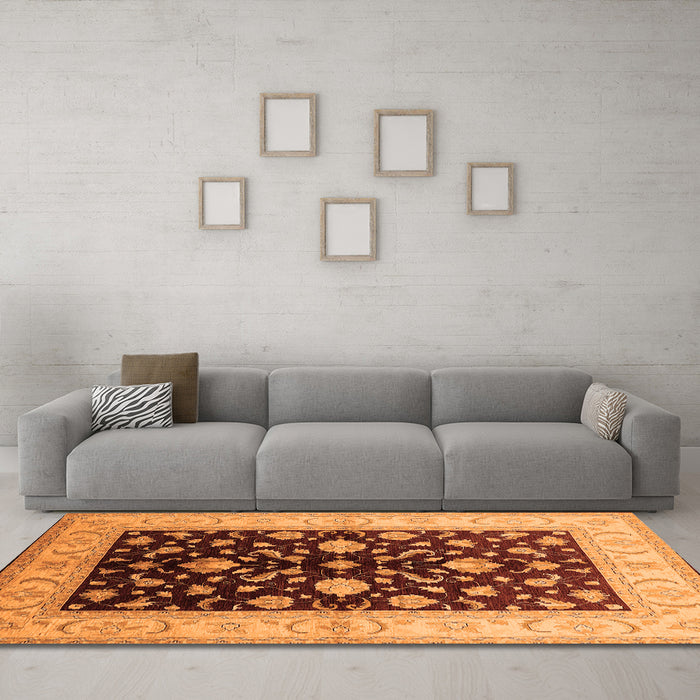 Machine Washable Oriental Orange Traditional Area Rugs in a Living Room, wshurb621org