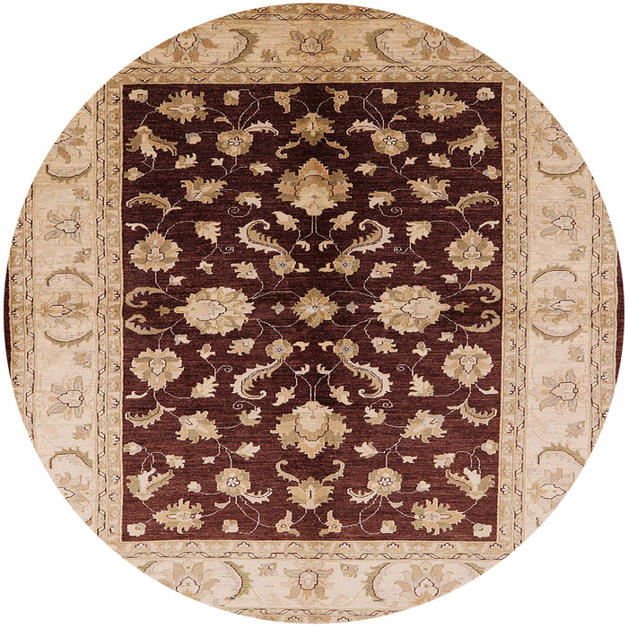 Round Mid-Century Modern Dark Sienna Brown Oriental Rug, urb621