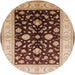 Round Mid-Century Modern Dark Sienna Brown Oriental Rug, urb621