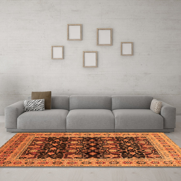 Machine Washable Oriental Orange Traditional Area Rugs in a Living Room, wshurb622org