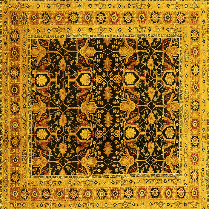 Square Machine Washable Oriental Yellow Traditional Rug, wshurb622yw
