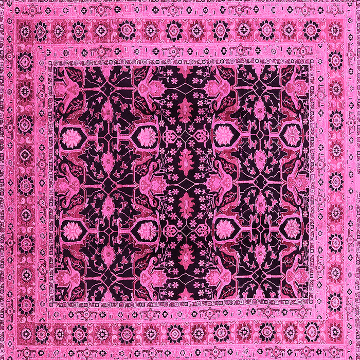 Square Machine Washable Oriental Pink Traditional Rug, wshurb622pnk