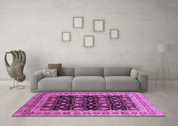 Machine Washable Oriental Purple Traditional Area Rugs in a Living Room, wshurb622pur