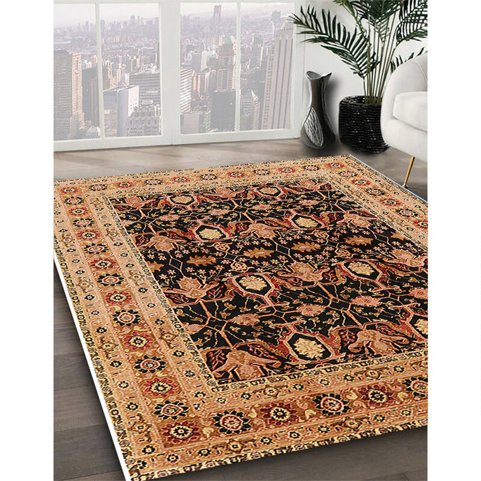 Mid-Century Modern Orange Oriental Rug in Family Room, urb622