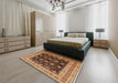 Mid-Century Modern Orange Oriental Rug in a Bedroom, urb622