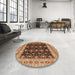 Round Mid-Century Modern Orange Oriental Rug in a Office, urb622