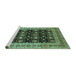 Sideview of Machine Washable Oriental Turquoise Traditional Area Rugs, wshurb622turq