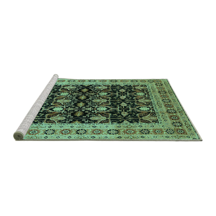 Sideview of Machine Washable Oriental Turquoise Traditional Area Rugs, wshurb622turq