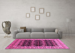 Machine Washable Oriental Pink Traditional Rug in a Living Room, wshurb622pnk