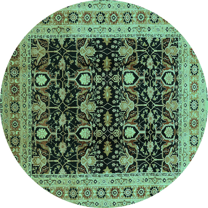 Round Machine Washable Oriental Turquoise Traditional Area Rugs, wshurb622turq