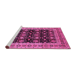 Sideview of Machine Washable Oriental Pink Traditional Rug, wshurb622pnk