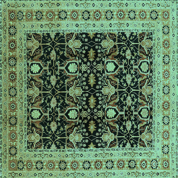 Square Machine Washable Oriental Turquoise Traditional Area Rugs, wshurb622turq