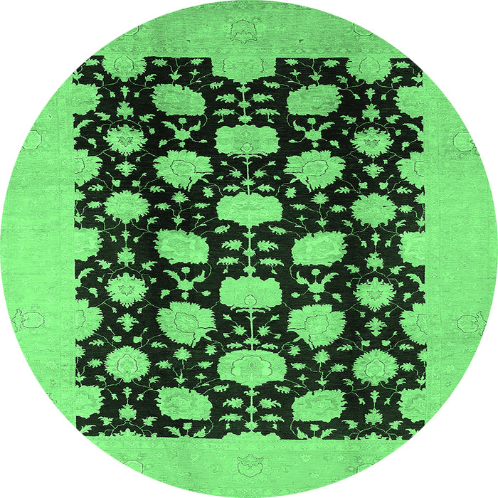 Round Machine Washable Oriental Emerald Green Traditional Area Rugs, wshurb623emgrn