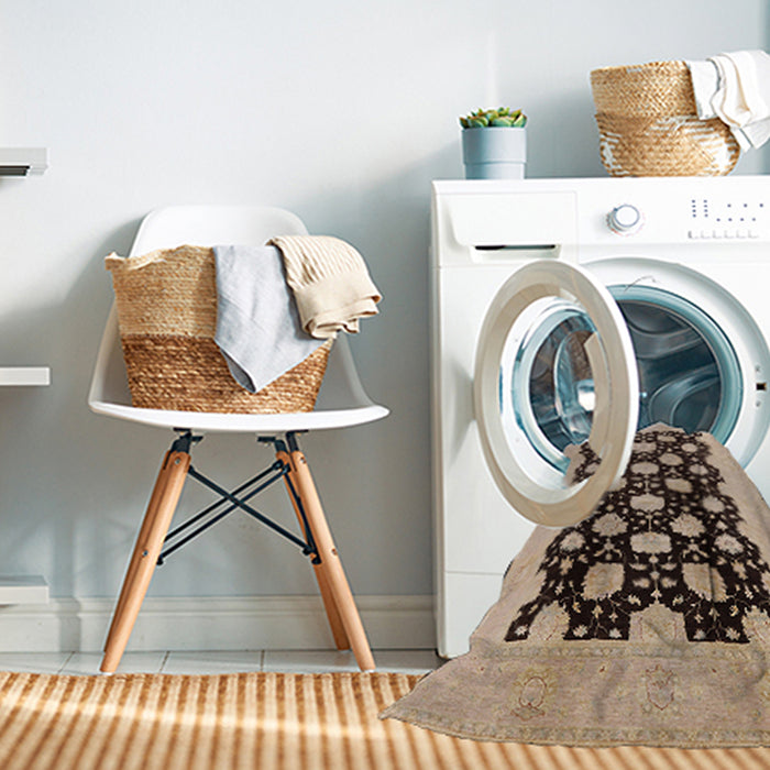 Machine Washable Industrial Modern Brown Rug in a Washing Machine, wshurb623