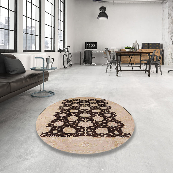 Round Mid-Century Modern Brown Oriental Rug in a Office, urb623