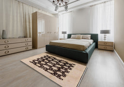 Mid-Century Modern Brown Oriental Rug in a Bedroom, urb623