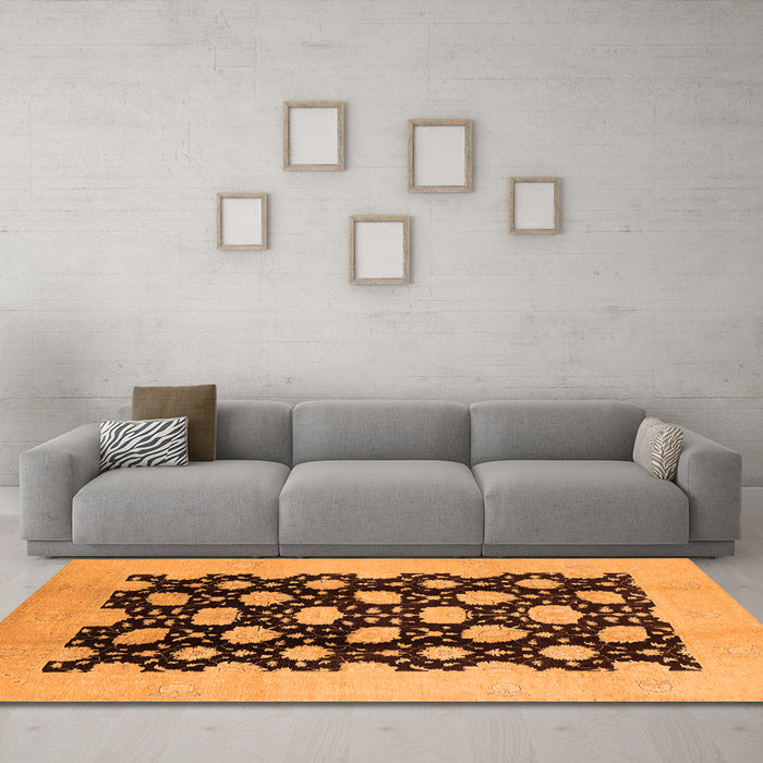 Machine Washable Oriental Orange Traditional Area Rugs in a Living Room, wshurb623org