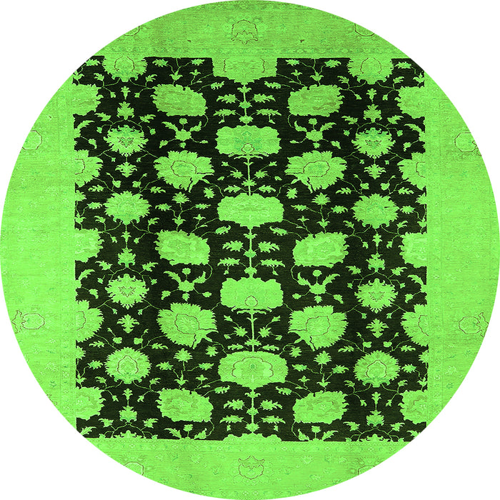 Round Machine Washable Oriental Green Traditional Area Rugs, wshurb623grn