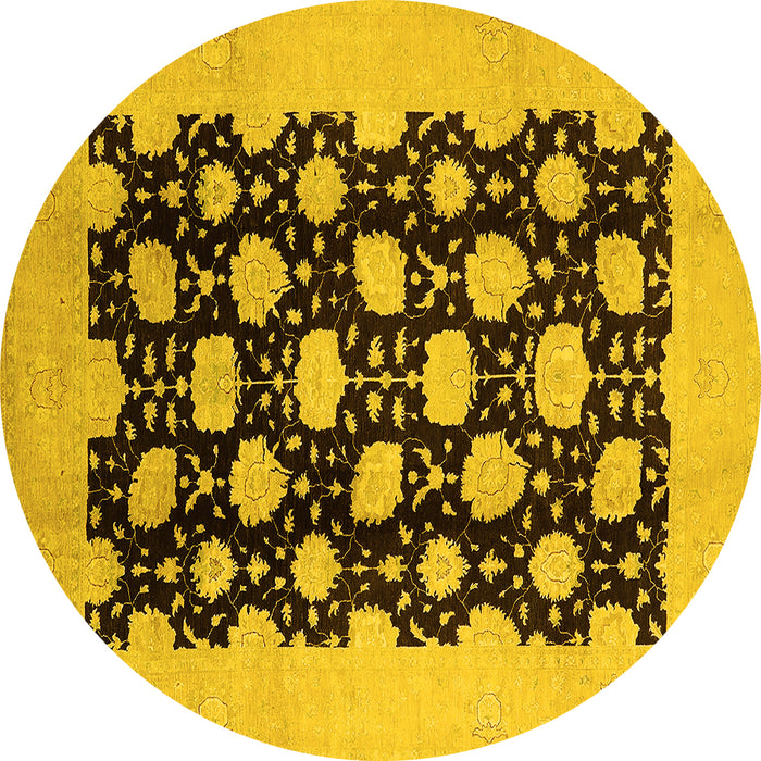 Round Oriental Yellow Traditional Rug, urb623yw