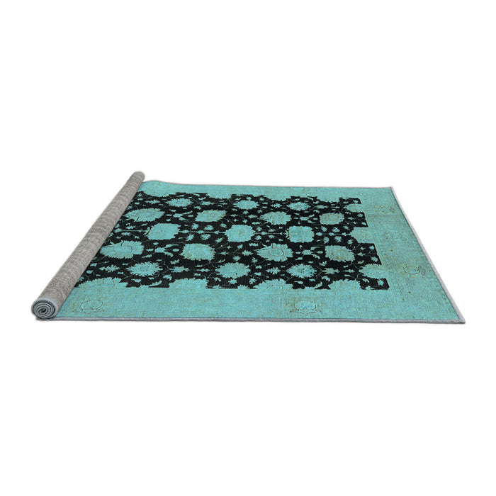 Sideview of Machine Washable Oriental Light Blue Traditional Rug, wshurb623lblu